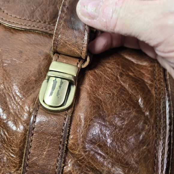 Vtg y2k Fossil brown leather large messenger bag - Picture 5 of 11